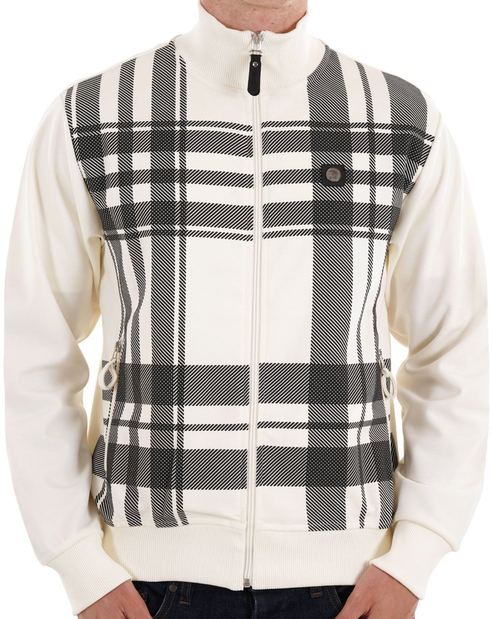 Trojan Oversized-Trainingsjacke mit Karomuster, Ecru