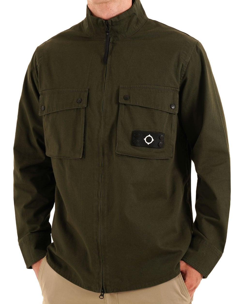 MA.STRUM Aerial Funnel Neck Overshirt Dunkelgrün