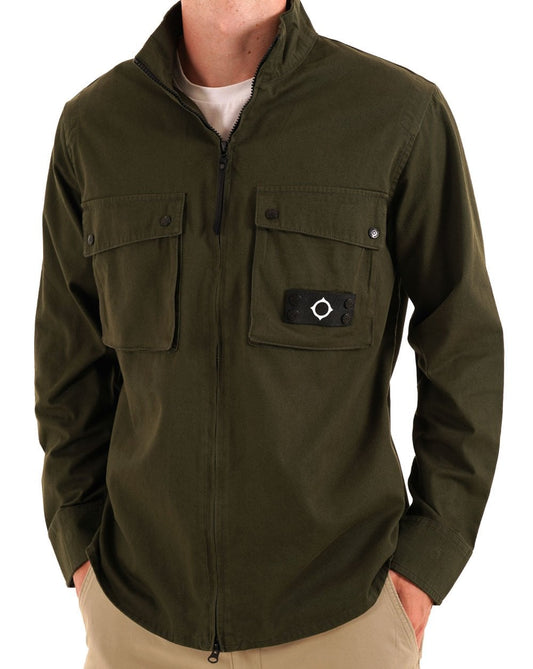 Ma.Strum MA.STRUM Aerial Funnel Neck Overshirt Dunkelgrün