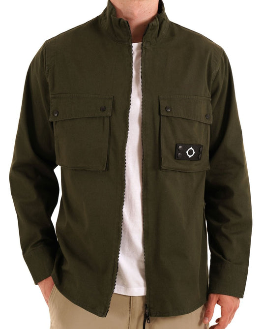 Ma.Strum MA.STRUM Aerial Funnel Neck Overshirt Dunkelgrün