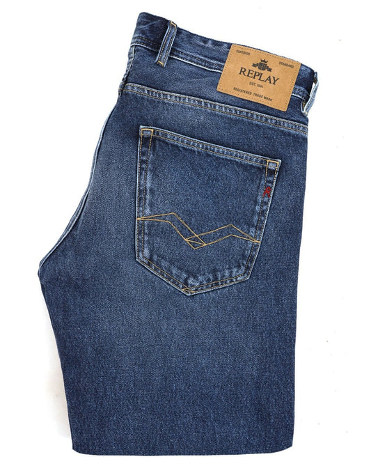 Replay Replay – Grover – Straight Fit-Jeans in Dunkelblau mit verwaschenem Design