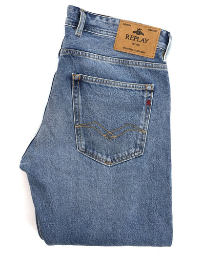 Replay Grover Straight Fit Jeans Mittelblau