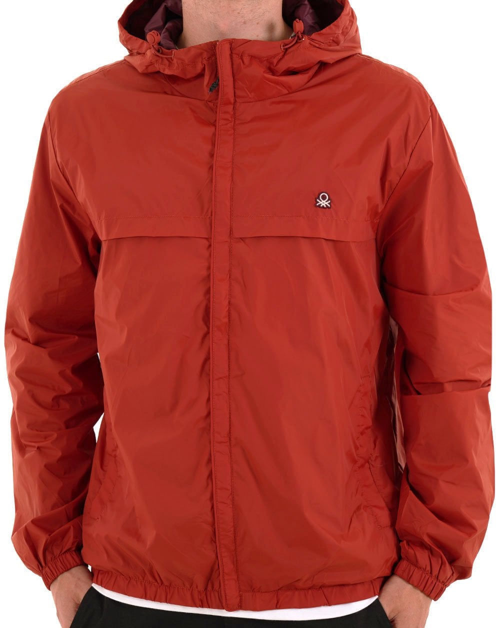 Benetton Regenjacke mit Kapuze Ziegelrot