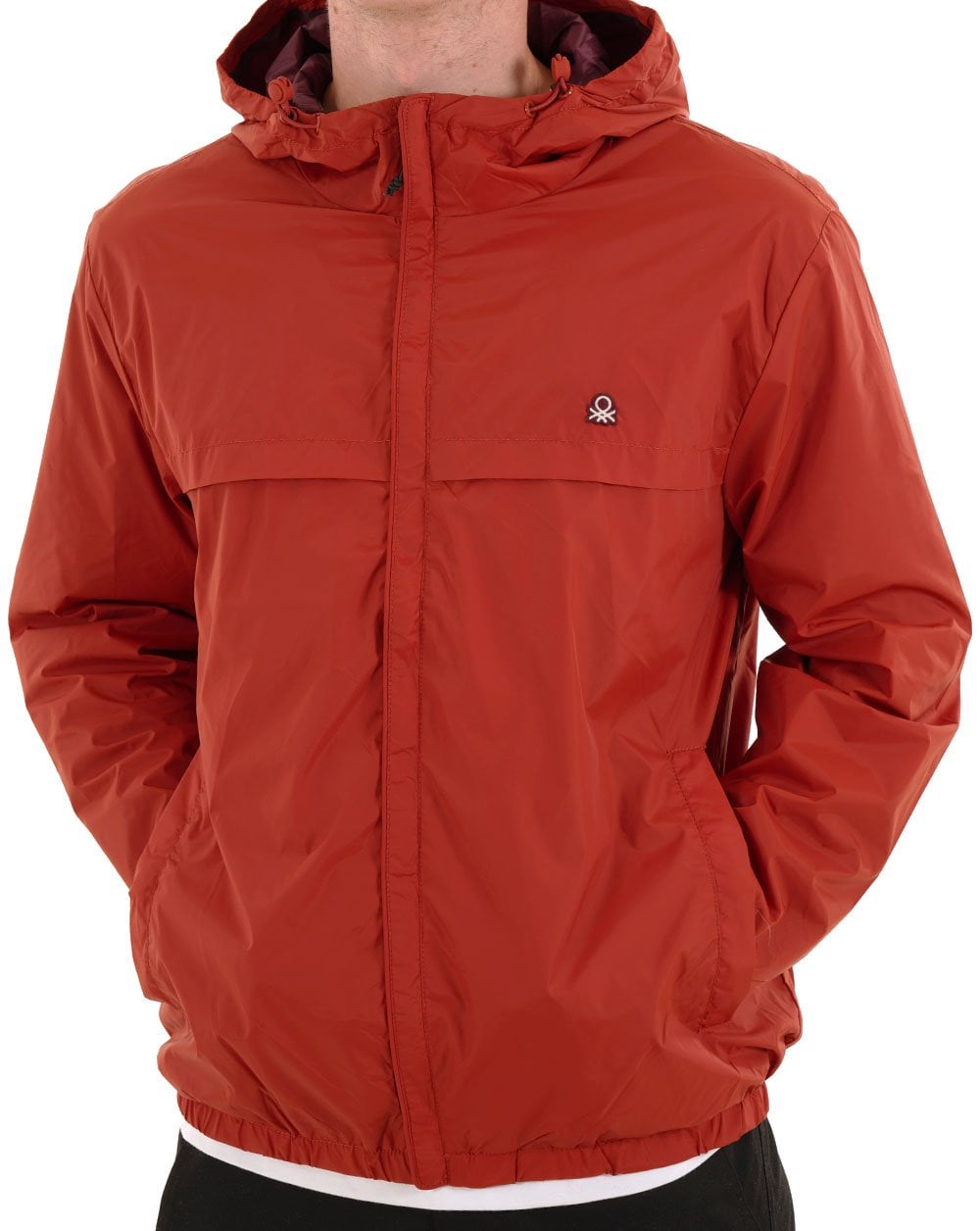 Benetton Regenjacke mit Kapuze Ziegelrot