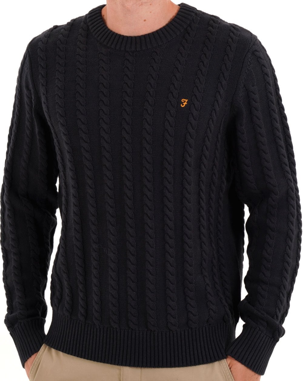 Farah – Knight – Zopfmusterpullover in Marineblau
