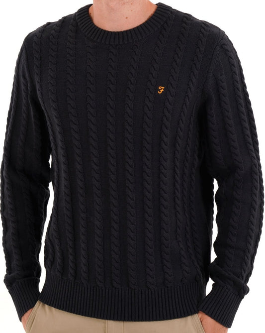 Farah Farah – Knight – Zopfmusterpullover in Marineblau