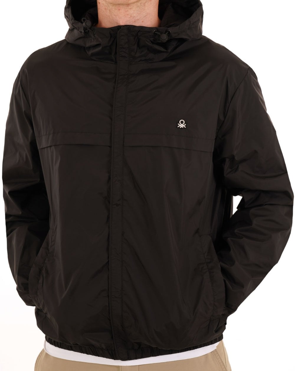 Benetton Regenjacke mit Kapuze Schwarz/Weiß