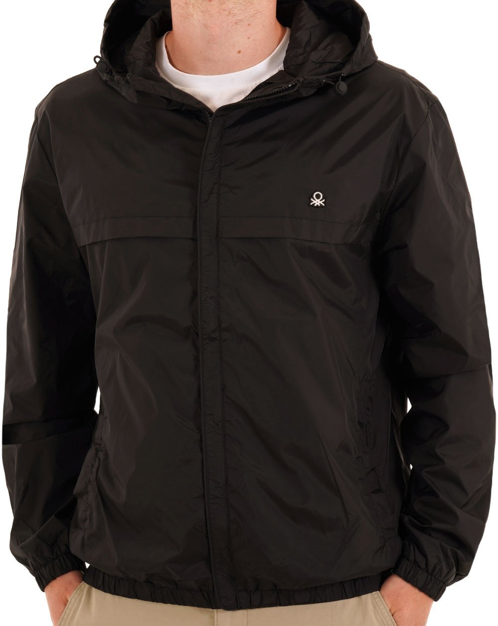Benetton Regenjacke mit Kapuze Schwarz/Weiß