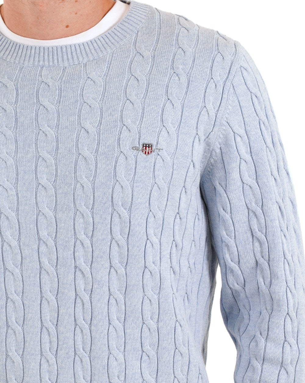 Gant – Zopfmusterpullover, Eisblau-Melange