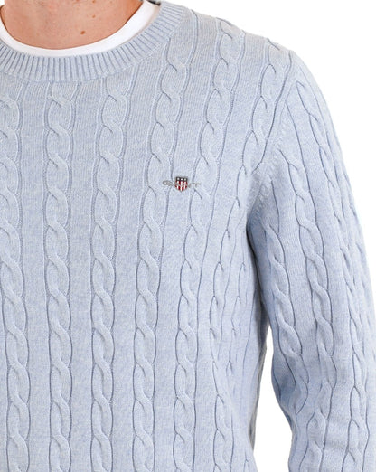 Gant – Zopfmusterpullover, Eisblau-Melange
