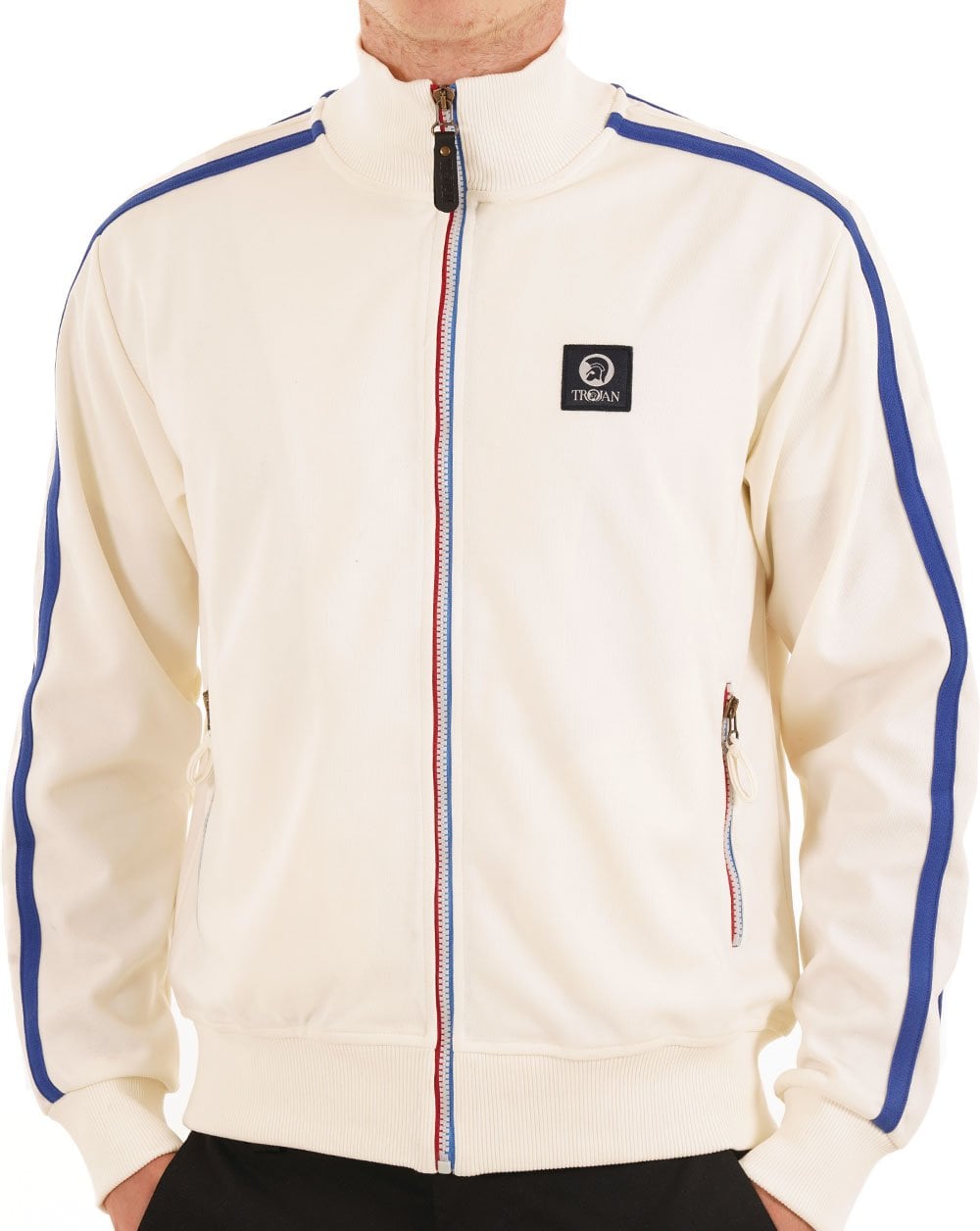 Trojan Trainingsjacke mit Kontrastreißverschluss Ecru/Blau