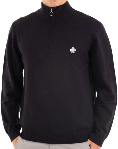 Pretty Green Merino-Strickpullover mit 1/4-Reißverschluss, Marineblau