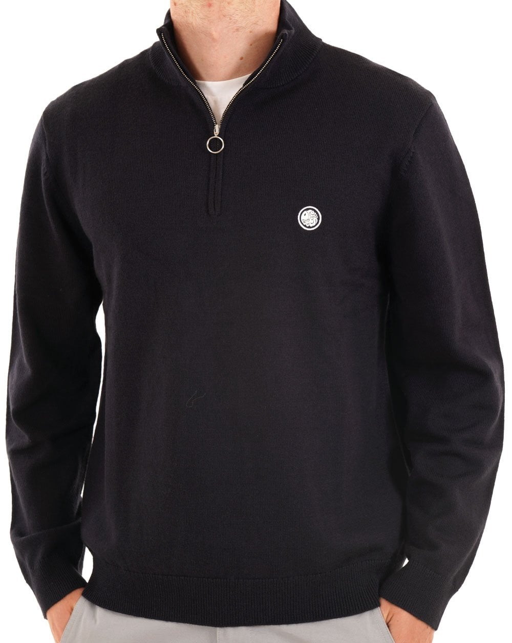 Pretty Green Merino-Strickpullover mit 1/4-Reißverschluss, Marineblau