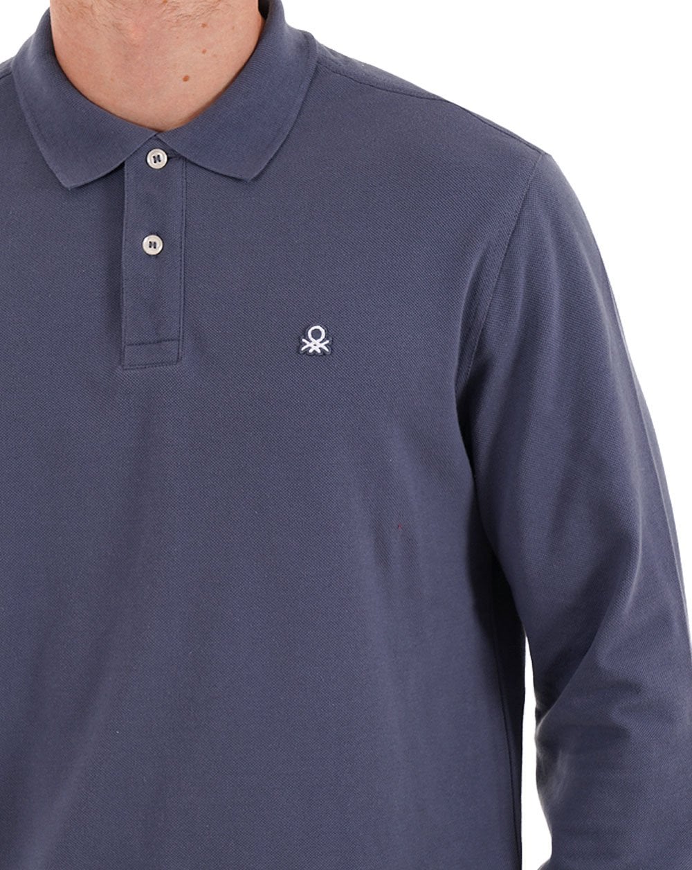 Benetton Langarm-Poloshirt, gewaschenes Marineblau