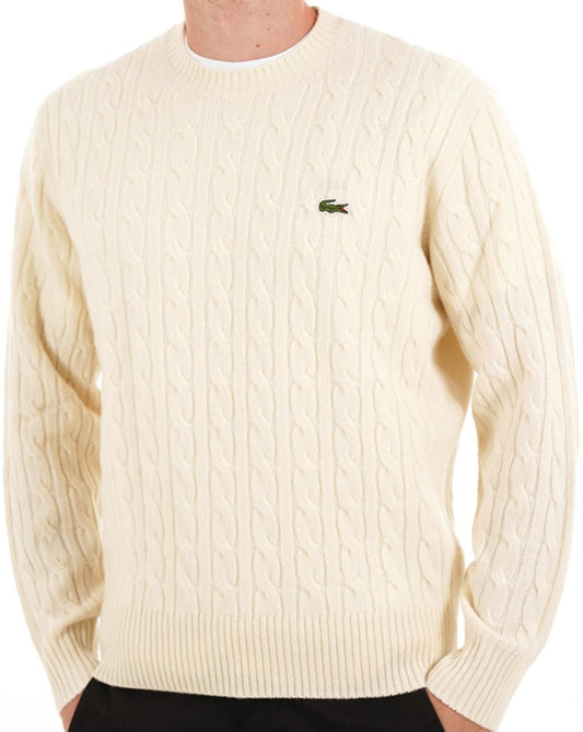 Lacoste Lacoste Zopfstrickpullover aus kardierter Wolle, Ecru