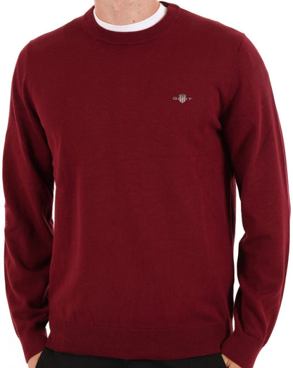 Gant Baumwollpullover mit Rundhalsausschnitt, Dunkelrot