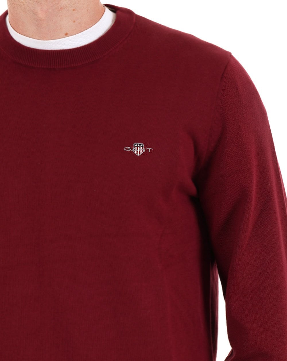 Gant Baumwollpullover mit Rundhalsausschnitt, Dunkelrot