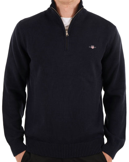 Gant Baumwollpullover mit halbem Reißverschluss, Marineblau