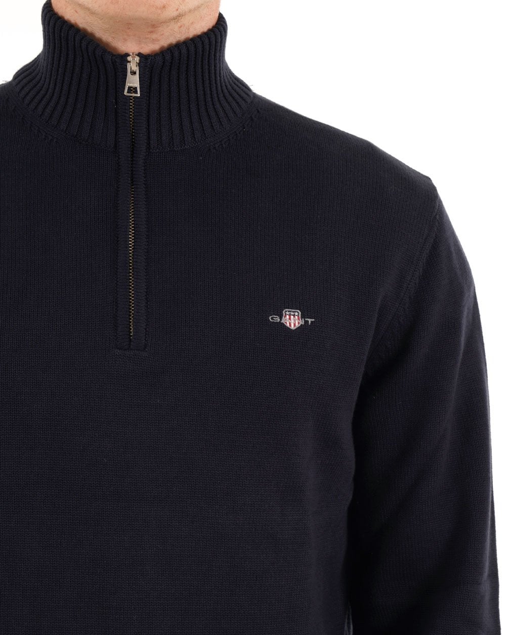 Gant Baumwollpullover mit halbem Reißverschluss, Marineblau