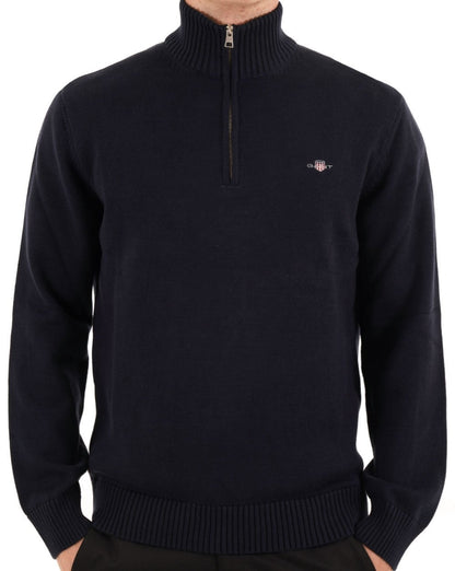 Gant Baumwollpullover mit halbem Reißverschluss, Marineblau