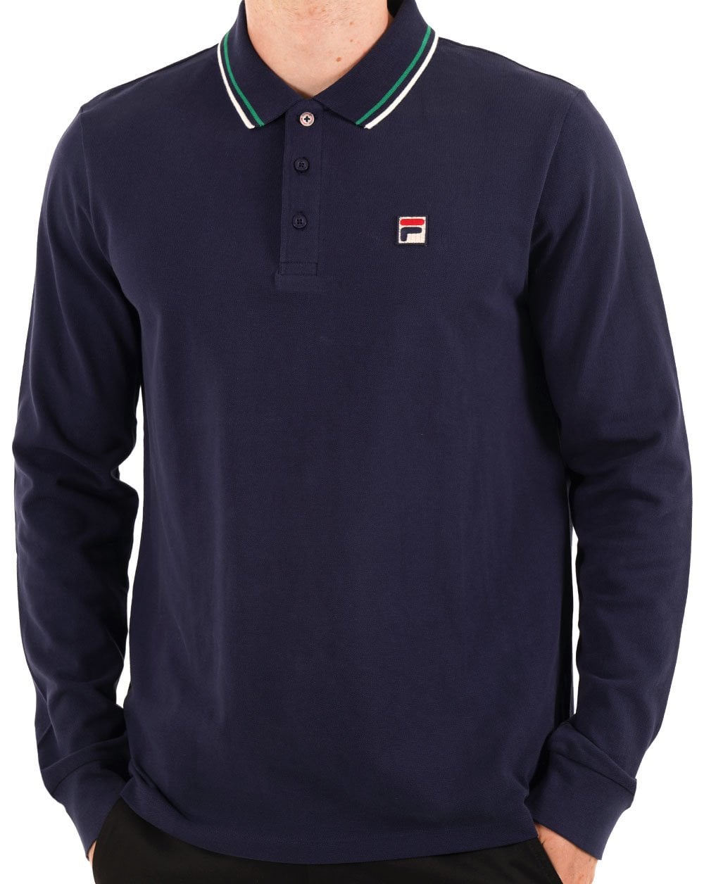 Fila – Langärmliges Poloshirt mit Vintage-Streifen und Streifen in Marineblau