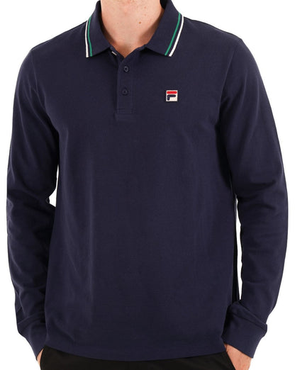 Fila – Langärmliges Poloshirt mit Vintage-Streifen und Streifen in Marineblau
