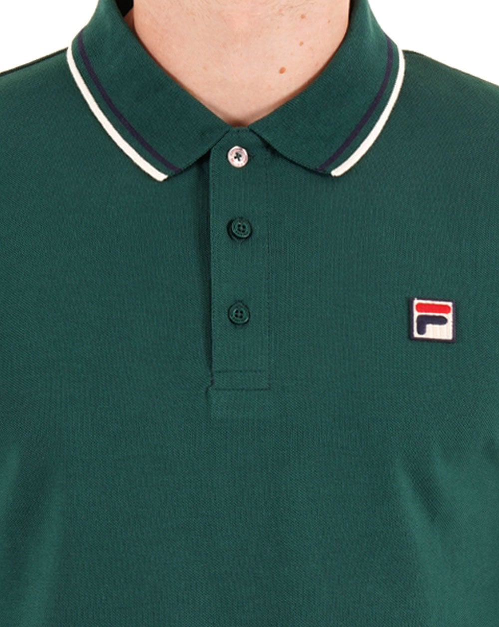 Fila Vintage Langarm-Poloshirt mit Zierstreifen, Dunkelgrün