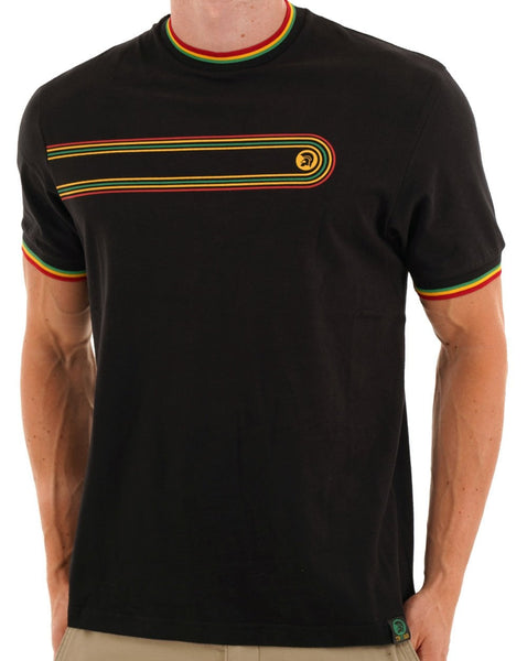 Trojan Retro Print Ringer T Shirt Black