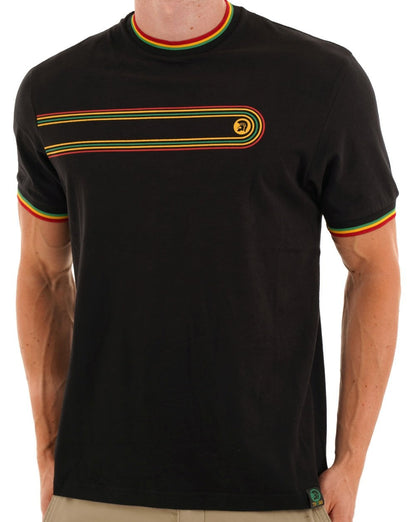 Trojan Retro Print Ringer T-Shirt Schwarz