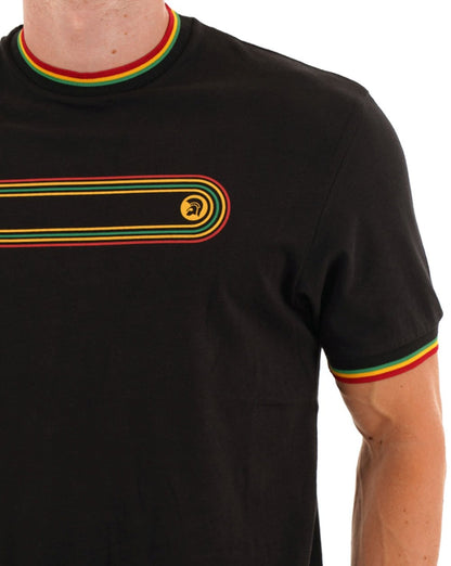 Trojan Retro Print Ringer T-Shirt Schwarz