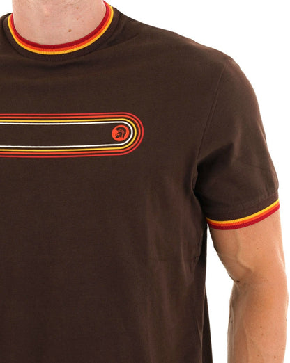 Trojan Retro Print Ringer T-Shirt Schokolade