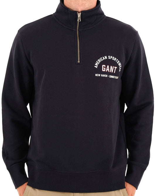 Gant Graphic Half Zip Sweatshirt Navy Blue
