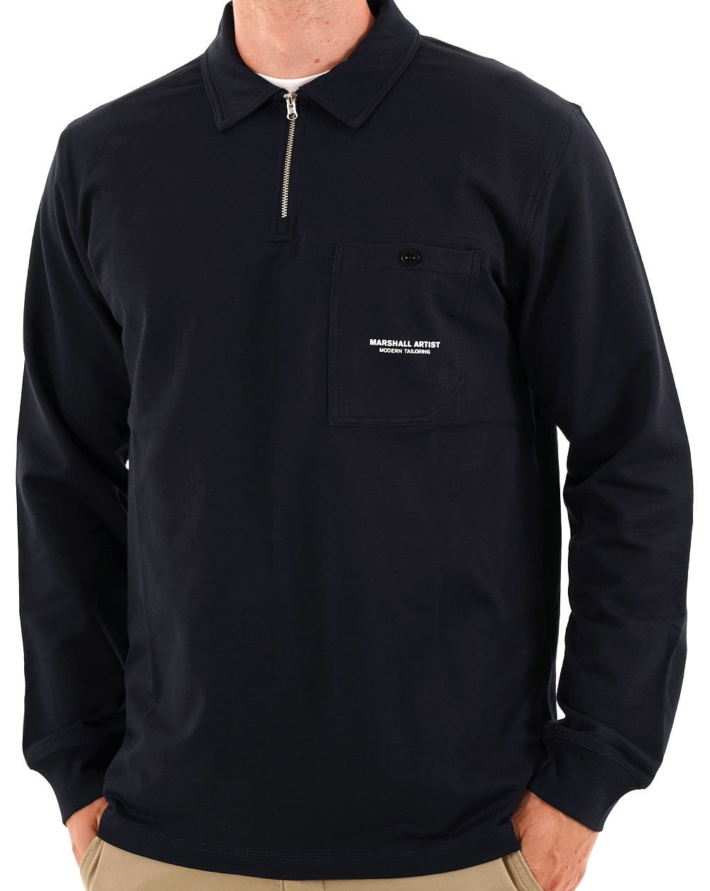 Marshall Artist Stratton Langarm-Polohemd mit Reißverschluss, Marineblau
