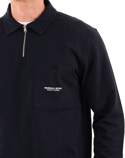 Marshall Artist Stratton Langarm-Polohemd mit Reißverschluss, Marineblau