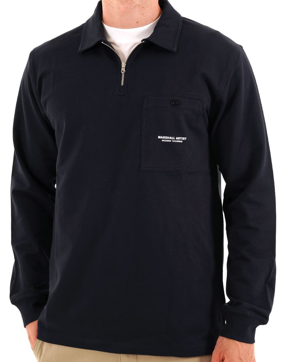 Marshall Artist Stratton Langarm-Polohemd mit Reißverschluss, Marineblau