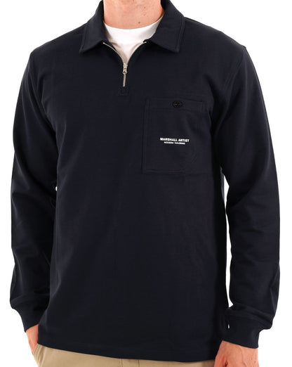 Marshall Artist Stratton Langarm-Polohemd mit Reißverschluss, Marineblau