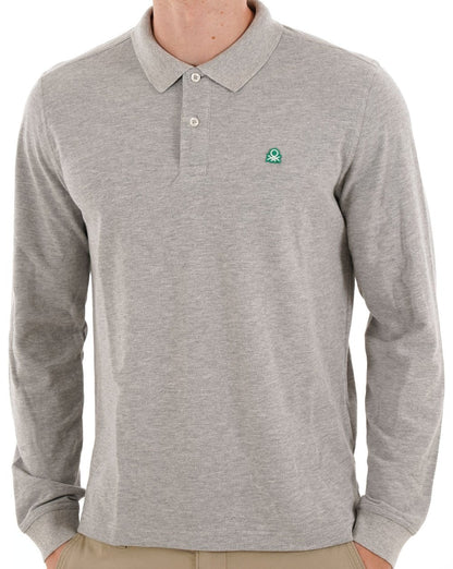 Benetton Langarm-Poloshirt Grau Melange