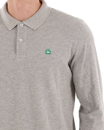 Benetton Langarm-Poloshirt Grau Melange