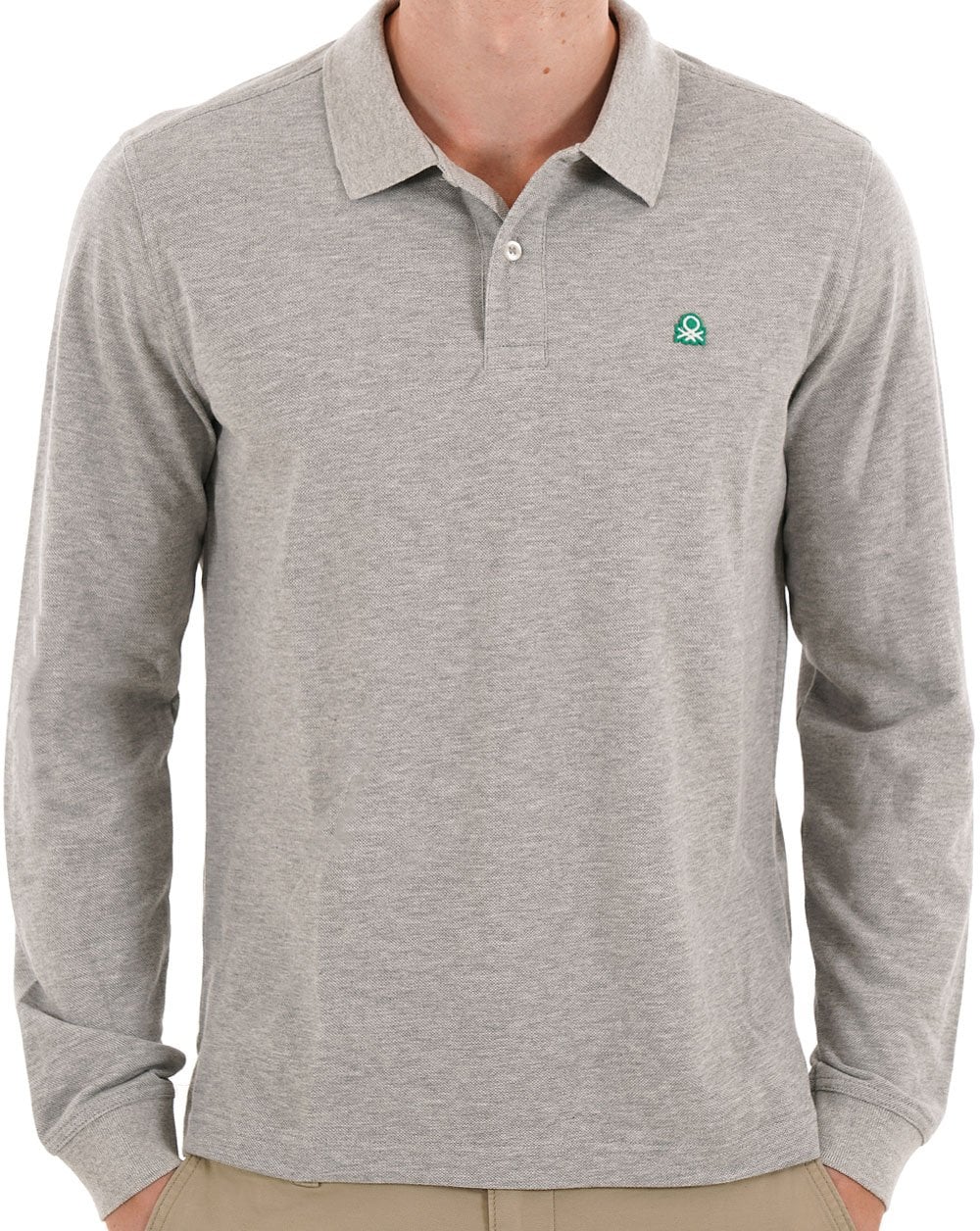 Benetton Langarm-Poloshirt Grau Melange