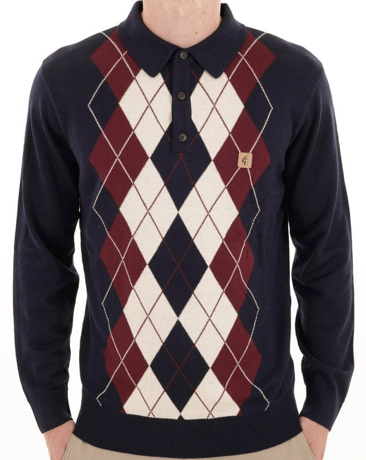 Gabicci Vintage Gabicci Vintage Argyle Diamond Strickpolo Marineblau