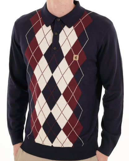 Gabicci Vintage Argyle Diamond Strickpolo Marineblau