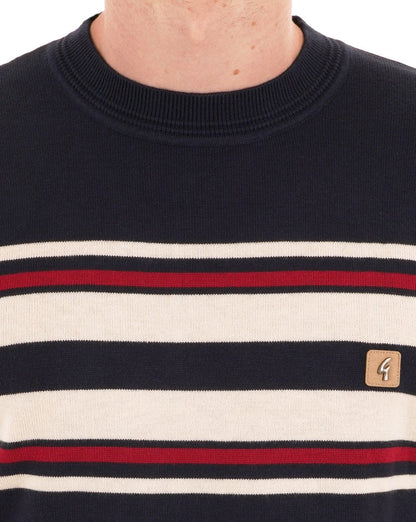 Gabicci Vintage Liam Gestreifter Rundhalsstrickpullover Marineblau