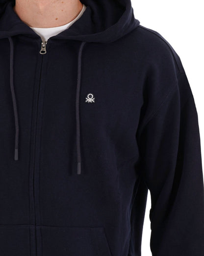 Benetton – Kapuzenjacke mit durchgehendem Reißverschluss in Marineblau