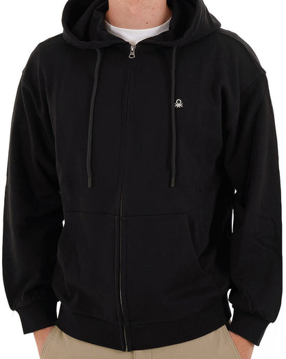 Benetton Kapuzenpullover mit durchgehendem Reißverschluss, Schwarz