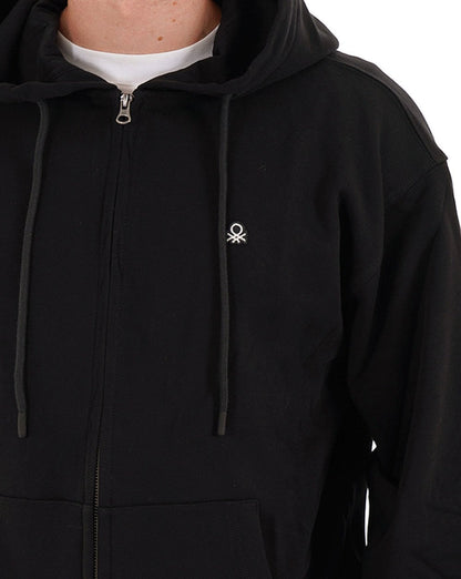 Benetton Kapuzenpullover mit durchgehendem Reißverschluss, Schwarz