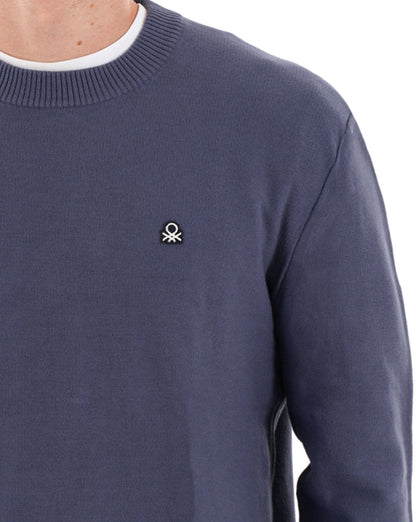 Benetton Baumwollstrickpullover, gewaschenes Marineblau