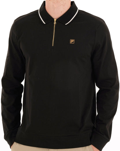 Fila Gold LS Tipped Zip Polo Schwarz