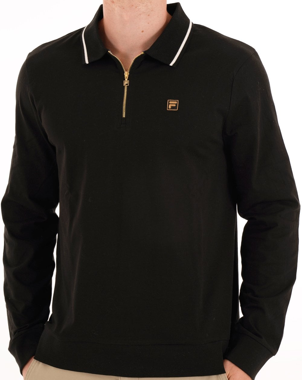 Fila Gold LS Tipped Zip Polo Schwarz