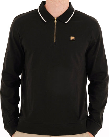 Fila Gold LS Tipped Zip Polo Schwarz