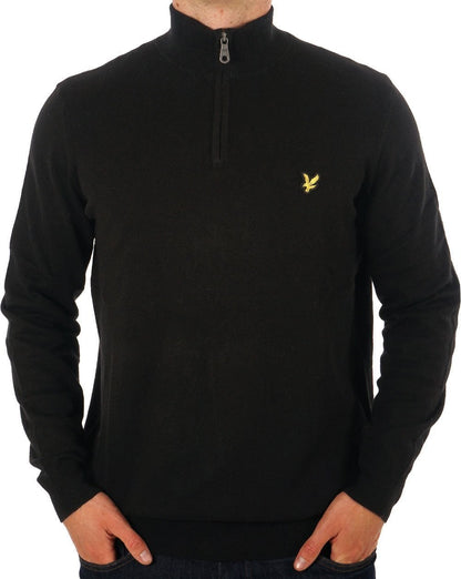 Lyle & Scott Baumwoll-Merino-Pullover mit 1/4-Reißverschluss, Jet Black